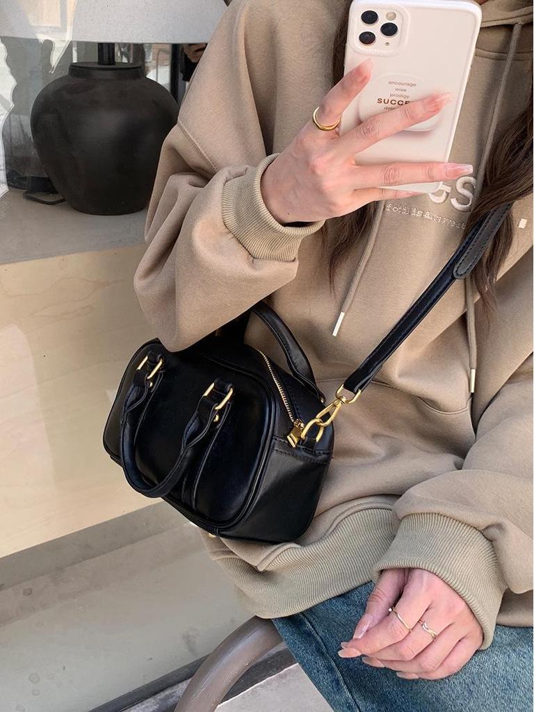 Женская шерстяная сумка для боулинга в клетку в стиле ретро 2023 года — универсальная, в стиле ручная сумка/чехол через плечо