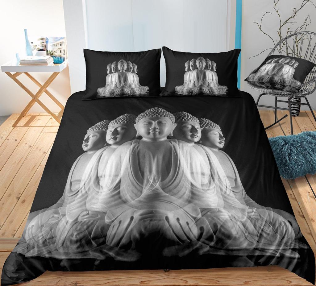 3D Buddha Bedding Set Exotic Quilt Cover Pillow Case 2/3 Pieces EU220 * 240 Extra Large Size Soft Zippered Bedroom Decoration