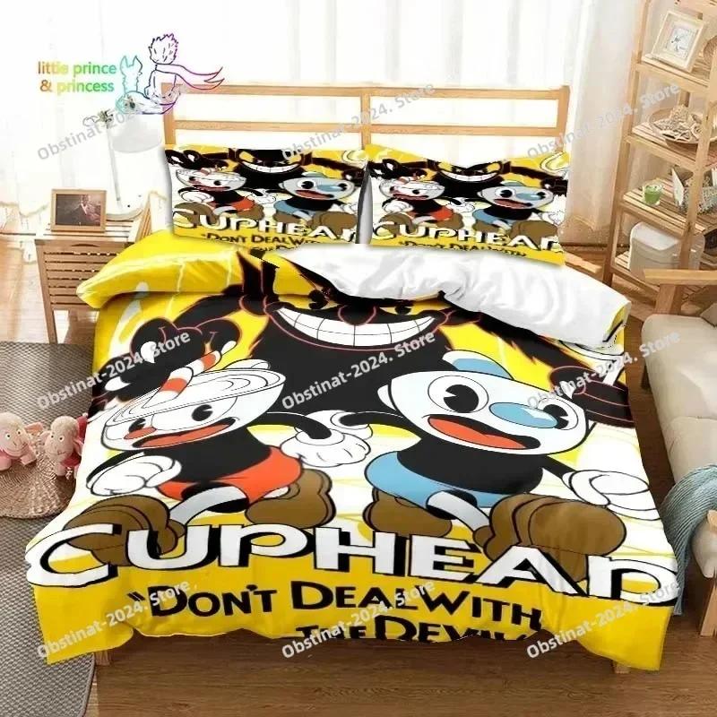 3D Постельное белье с персонажами игры Cuphead and Mugman, Комплект для геймера, Печатное одеяло, Пододеяльник, Наволочка, Комплект из 3 предметов, Размер для детей и взрослых