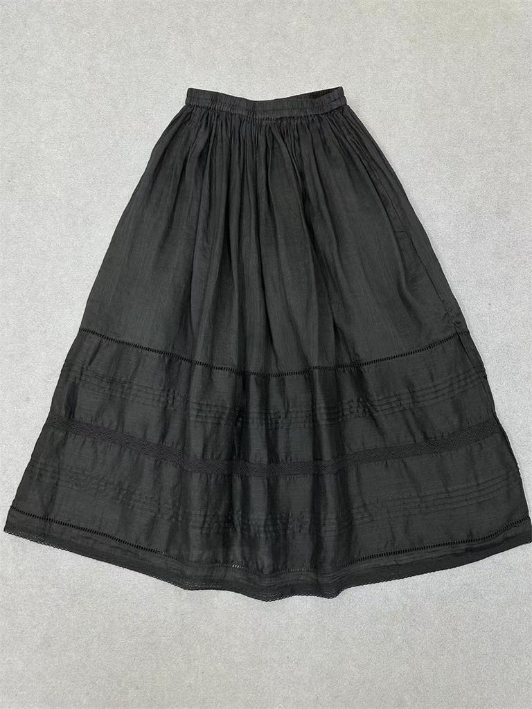 Johnature Elasticated Waist Summer Loose Retro Style Women Breathable Skirt Women