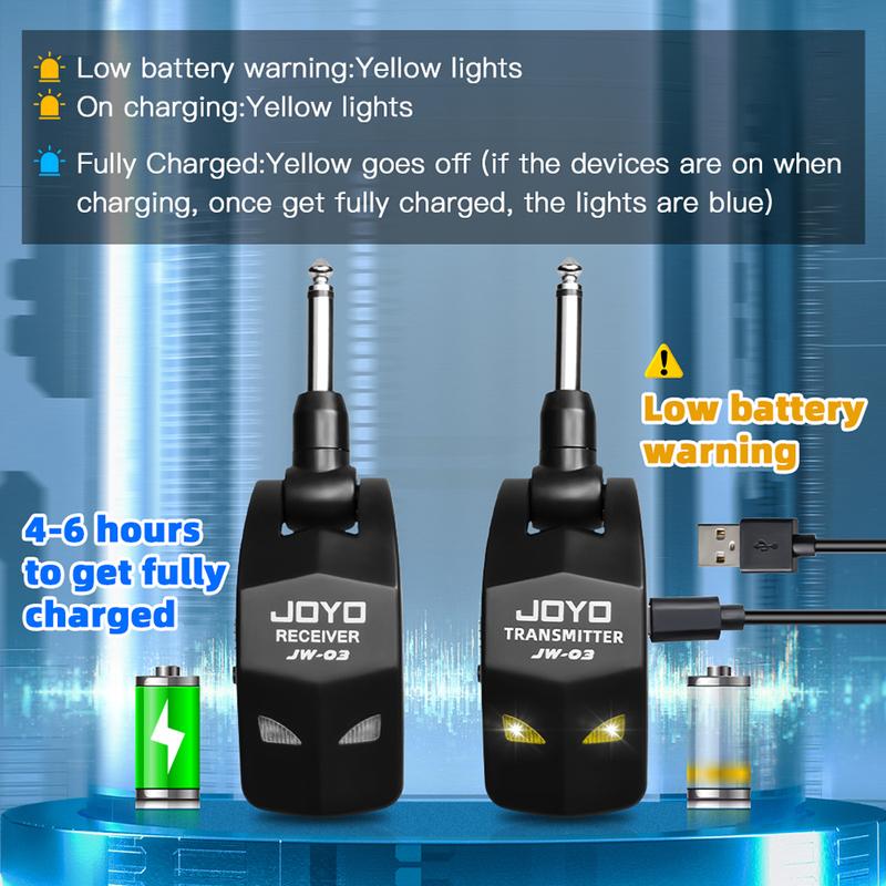 Беспроводная система для гитары JOYO JW-03 2,4 ГГц Низкая задержка Дальность 20 м Беспроводной передатчик-приемник для электрогитары, бас-гитары, усилителя