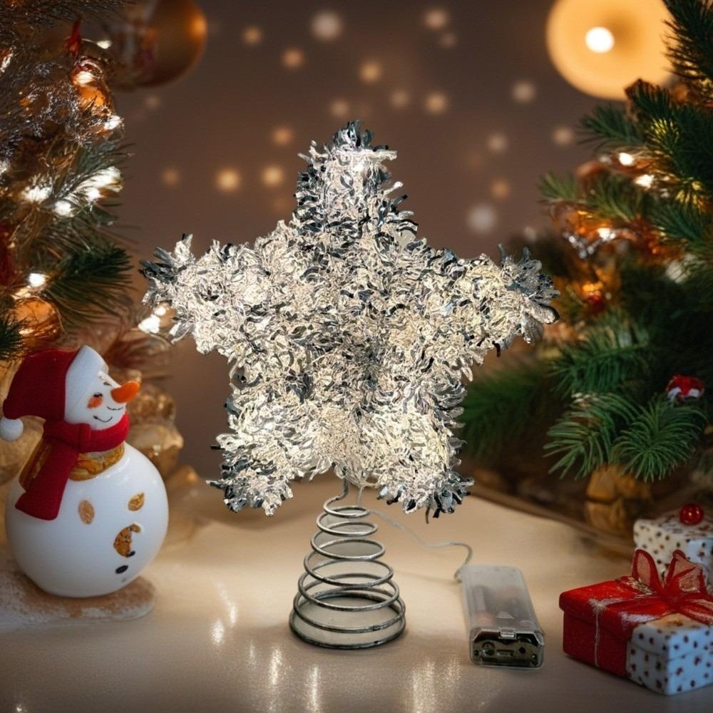 Hollow Christmas Trees Topper 3D Star Glowing Tree Topper Creative Xmas Tree Ornament