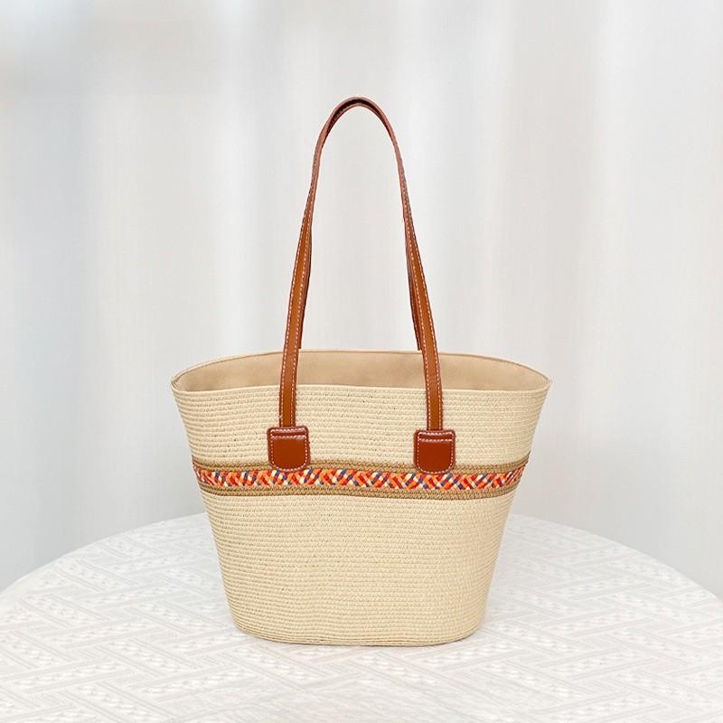 Large Capacity Woven Bag For Beach Vacation With Zipper Closure And Pocket