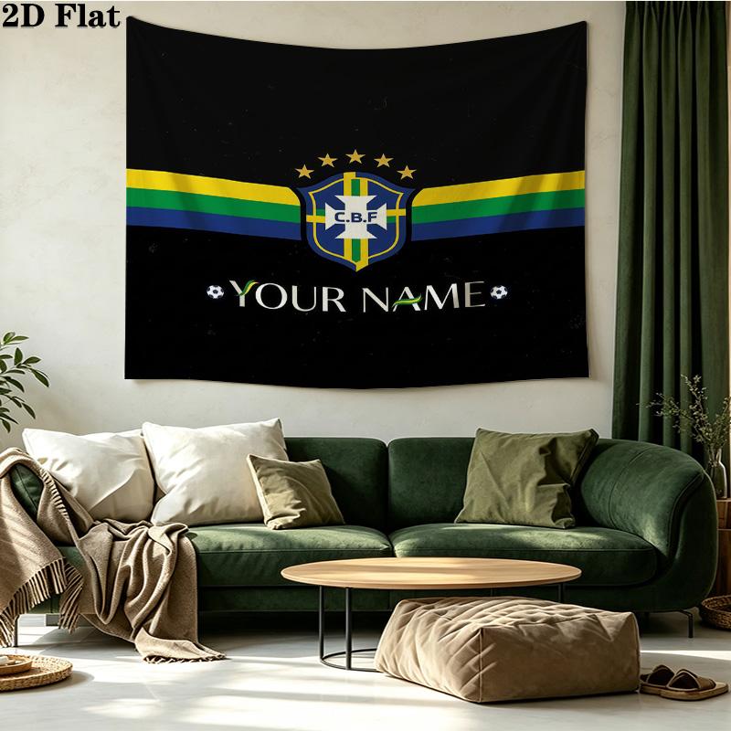 Custom Name Brazil national football team Printed Tapestry – Wall Hanging for Bedrooms, Dorms, and Home Decor