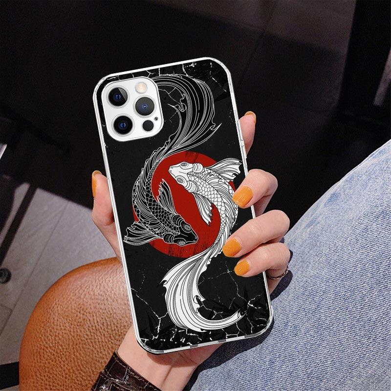 Япония Рыба Кои Инь Ян Искусство Чехол для Телефона для Iphone 17 Air 16 11 12 13 Mini 14 Plus 15 Pro Max 7 8E SE 2020 16ProMax Чехол для Телефона C