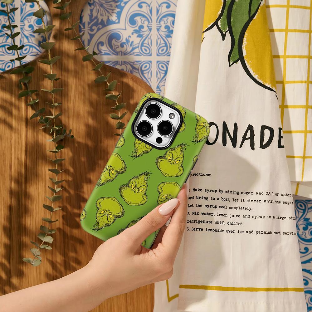 Funny green monster g-grinchs Phone Case for iPhone 17 16e 16 15 14 13 12 11 7 8 Air Pro Max Plus Luxury Double-layer Back Cover