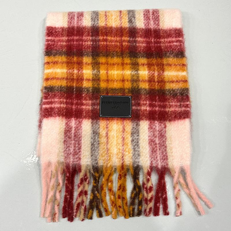 New Plaid Wool Niche Contrasting Scarf Women's Autumn and Winter Thickened Warm Scarf High-end Fringed Shawl