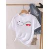 Love Heart Feather Trend Women Fashion Clothing Graphic T-shirts Clothes Print Female Shirt Short Sleeve Lady Casual Tee