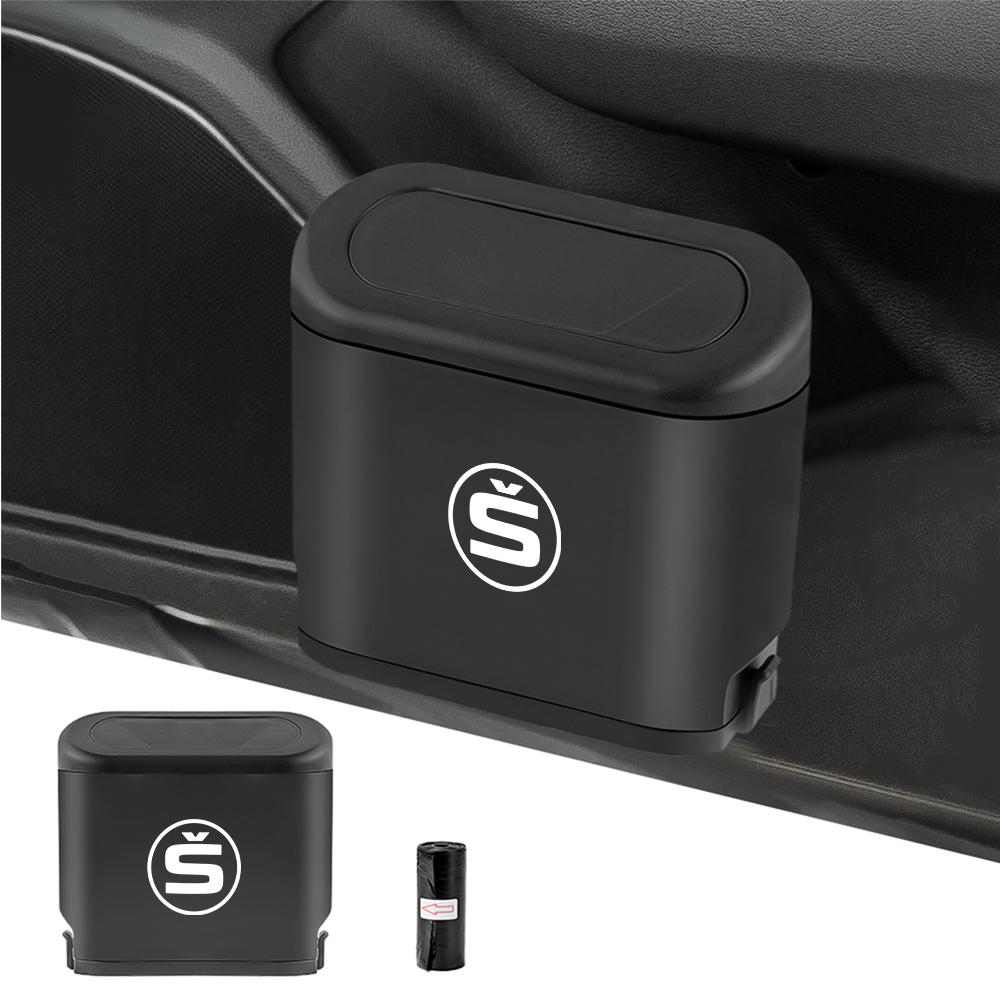 ABS Press Type Car Trash Can Hanging Trash Can Dust Box Storage Box For Skoda S Octavia VII Rapid Fabia Kodiaq Karoq Kamiq Rapid kyhj94