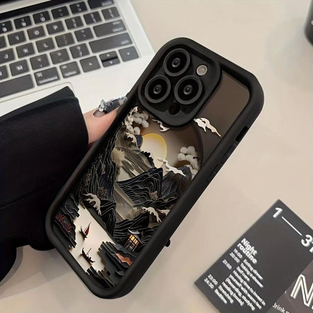 Силиконовый противоударный чехол для телефона для IPhone 16 15 14 Pro 14 15 16 13 12 Pro Max 14 15 16 Plus с принтом пейзажа Стильный чехол
