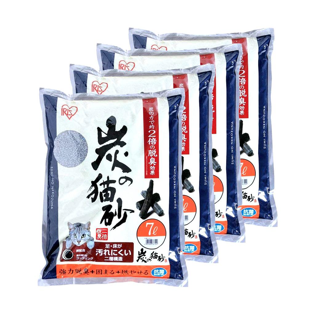 IRIS OHYAMA Double Deodorizing Effect Charcoal Cat Litter Antibacterial 7L X 4 Bags (Bulk Purchase)