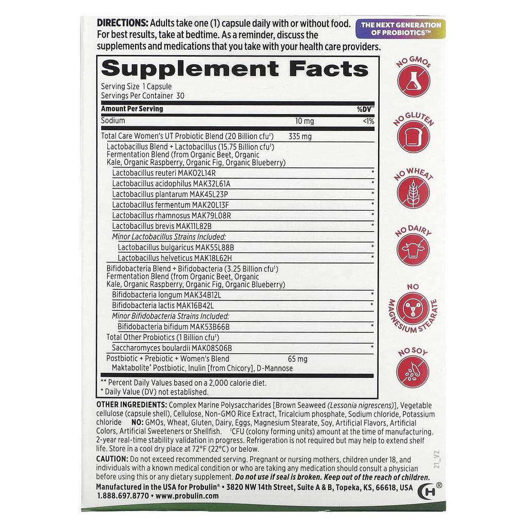 Total Care Women's Ut Probiotic, 20 Billion Cfu, 30 Capsules