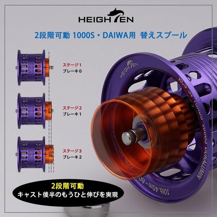 HEIGHTEN Reel Spool 2-Step Adjustable - Daiwa Bait Reel Replacement Spool with Bearings - Steez/Zillion/Ryoga/Morethan/Silver Wolf (Purple)