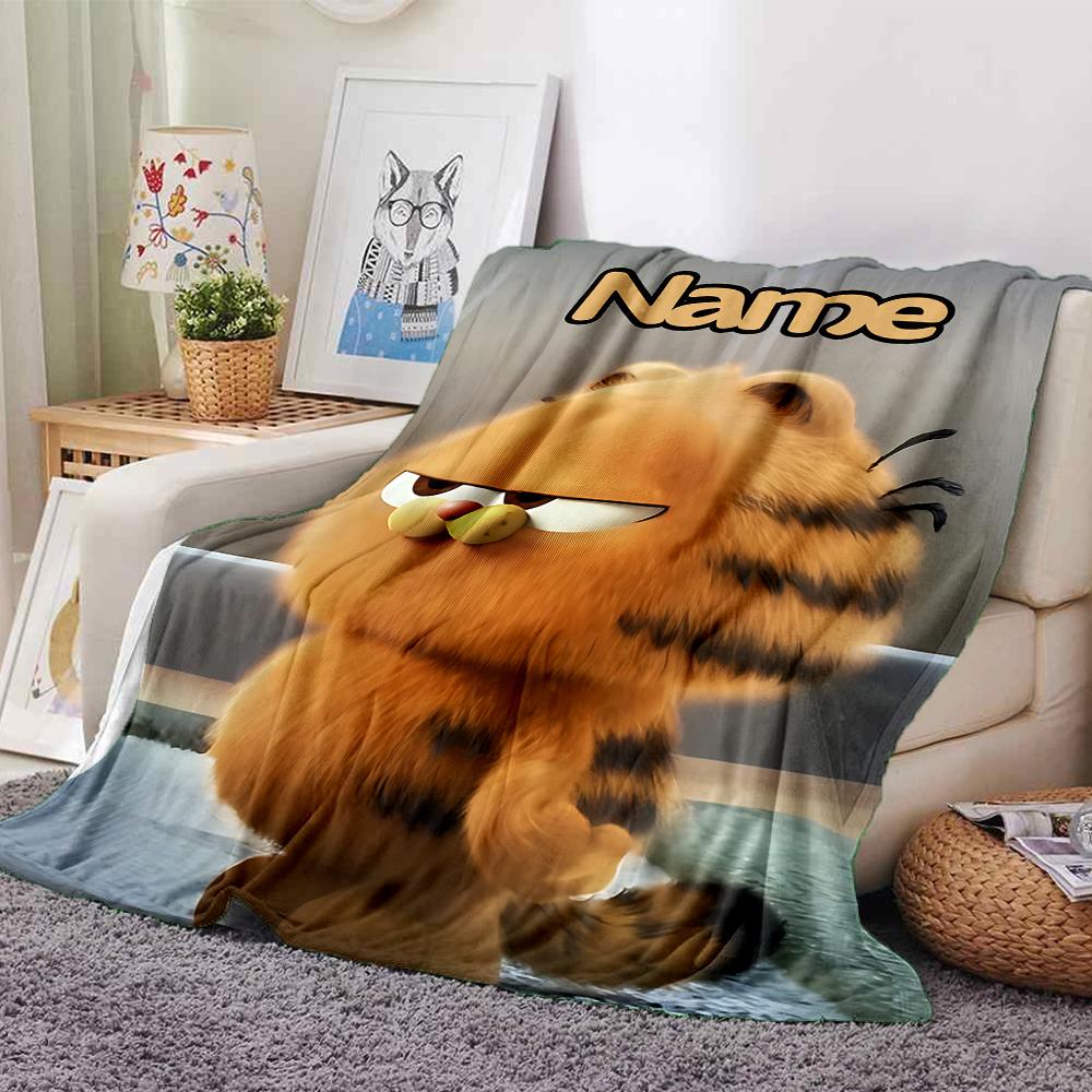 Custom Name Garfield'S Angry Moment Party Blanket For Couch Bed Plush Cozy Fuzzy Blanket Super Soft Warm Blankets For Fall And Winter 091675