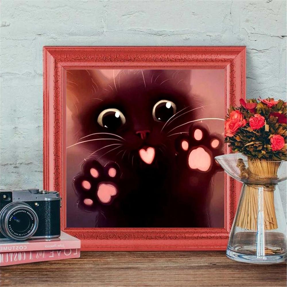 HUACAN 5D Алмазная вышивка Черный кот вышивка крестиком Алмазная вышивка животное полная квадратная дрель изображение горный хрусталь домашний декор