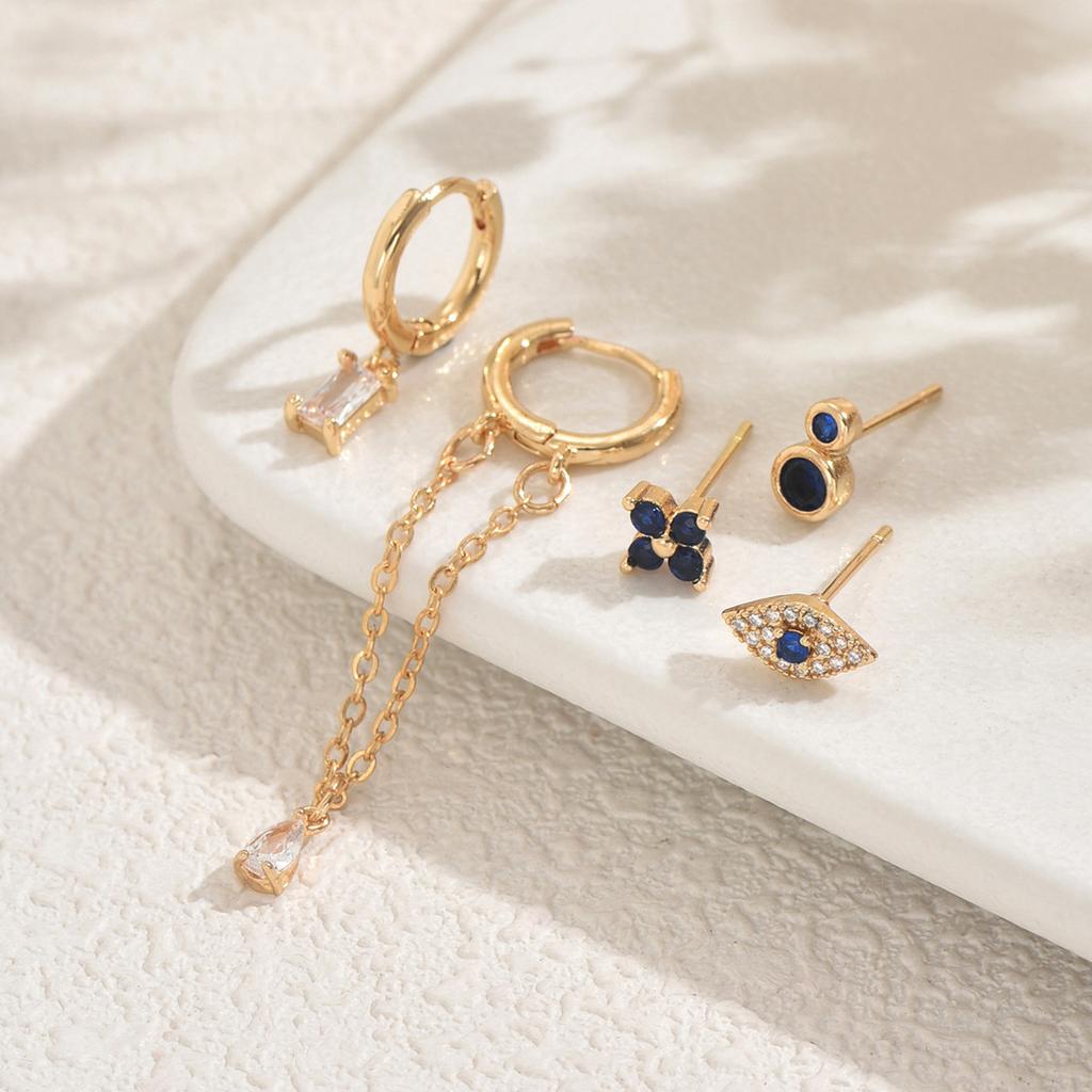 Geometric Women's Earrings Niche High-end Zirconia Design Stud Earrings Set Versatile Ear Jewelry