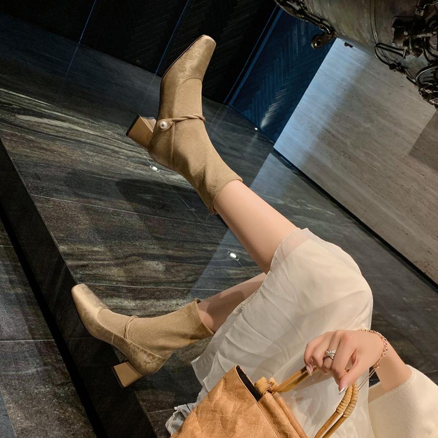 Новый национальный стиль нишевый дизайн чувство сращивания ретро модные ботинки 2024 новый универсальный ремонт толстый каблук эластичные ботинки