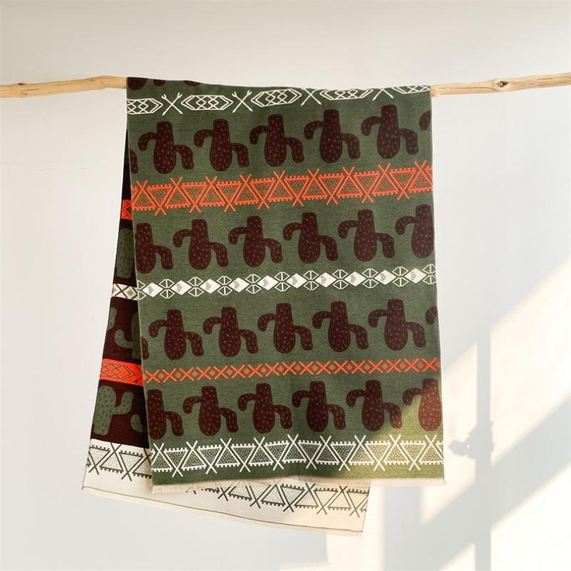 Imitation Cashmere Scarf Women's Nordic Style Decoration Warm Dual-purpose Double-sided Shawl Creative Printing Fringed Autumn and Winter Scarf