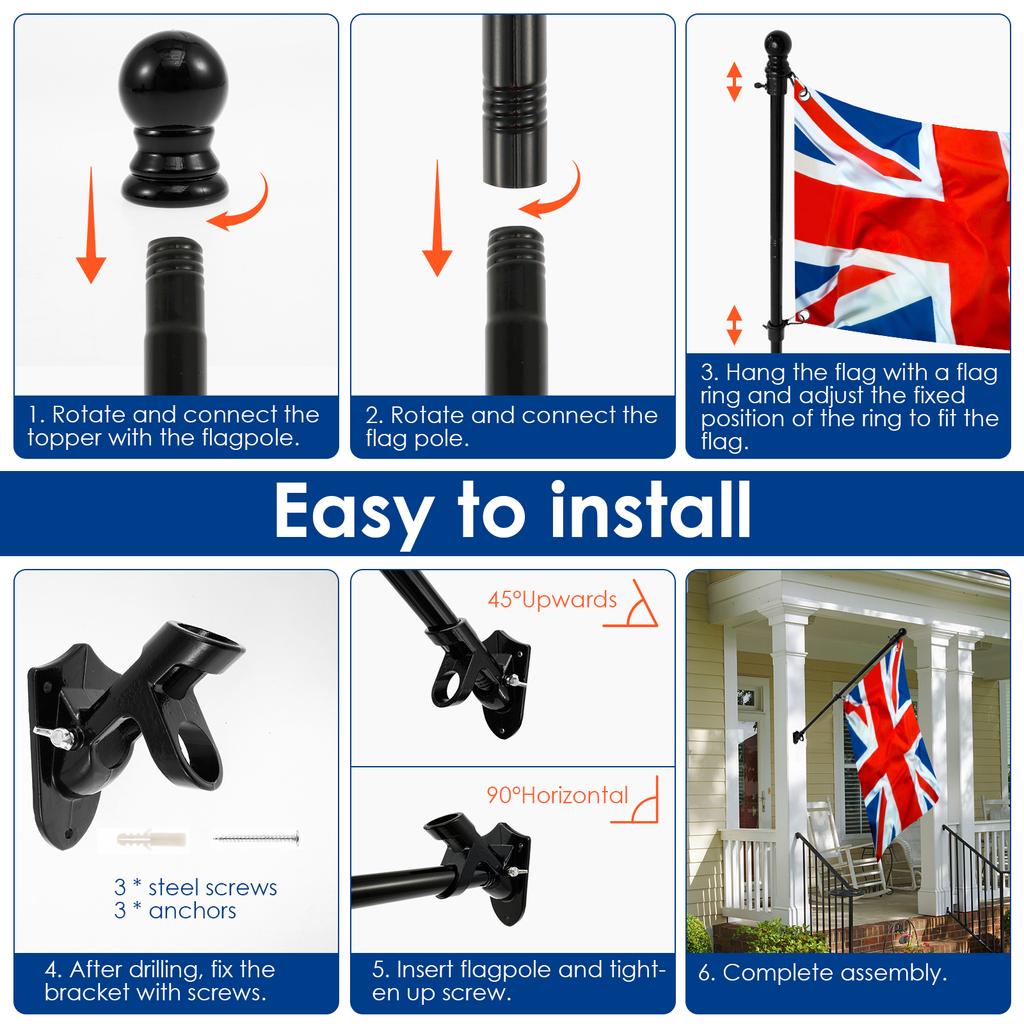 5/8,5 футов регулируемый флагшток комплект из нержавеющей стали настенный держатель для флагштока двора баннер для крыльца дома жилого