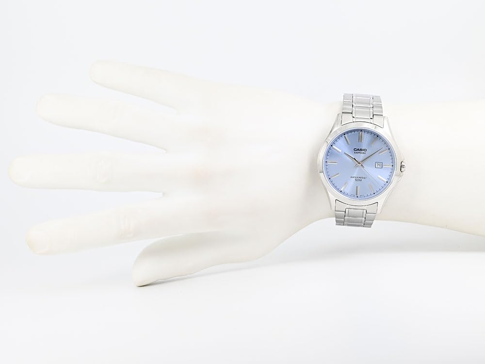CASIO Standard MTS-115D-2A2 Analog Quartz Watch, Silver with Light Blue Dial