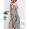 Boho Solid Sleeveless Long Length Jumpsuit, Casual Baggy Jumpsuit With Pockets, Women's Clothing