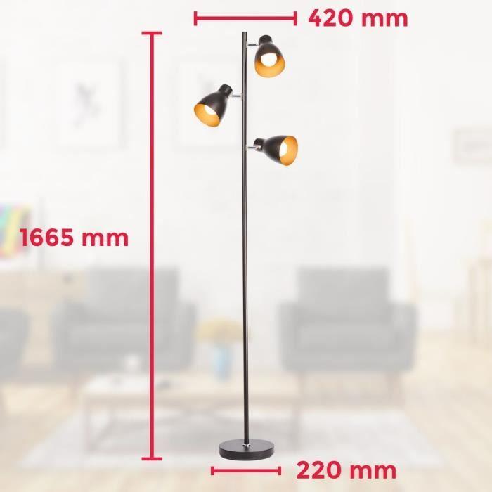 Lampadaire - b.k.licht - vintage - 3 spots orientables - noir-doré - métal