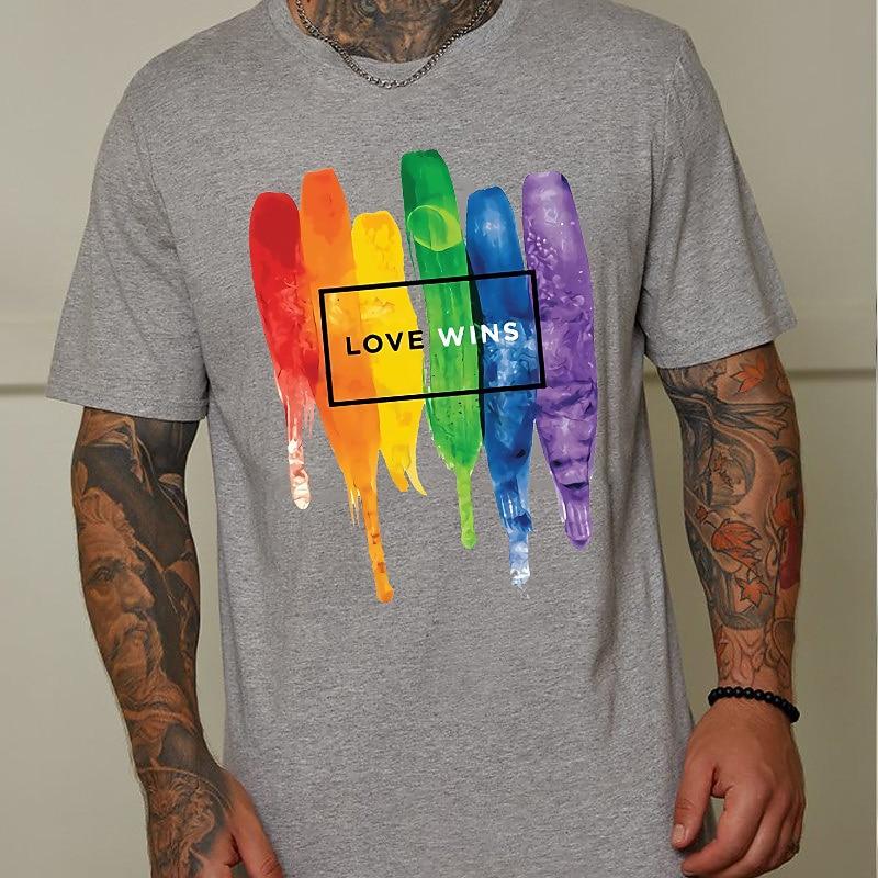 Мужская футболка с радужным принтом LOVE WINS, короткий рукав