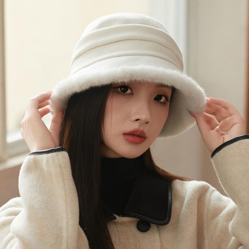 Autumn Winter Fisherman Hat Women's Thick Plush Bucket Hat Warm Basin Hat