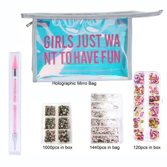 Набор нефиксирующих страз/хрустальное стекло, стразы для горячей фиксации в зеркальной сумке из фольги, маникюрная ручка, аксессуары для дизайна ногтей со стразами