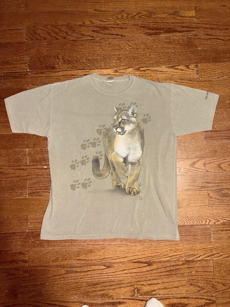 Vintage 2003 Mountain Lion T Shirt Mens XL Green Animal Nature Art Short Sleeve Unisex T-Shirt