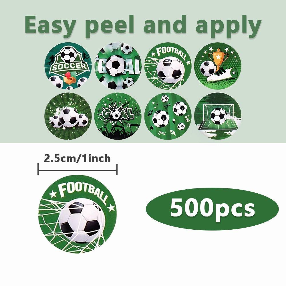 500Pcs Self-Adhesive Soccer Stickers Round Football Pattern Sealing Sticker Party Decor