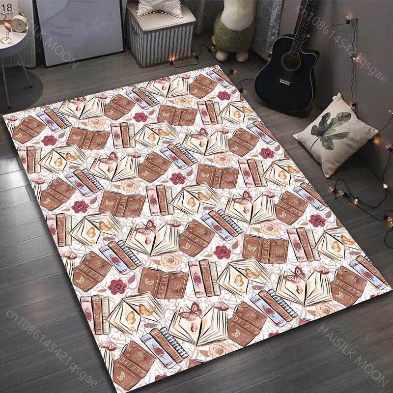Multiple sizes Books Flowers Butterflies Illustration Carpet for Living Room Bedroom Sofa Home Decor Rus Non-slip Floor Mat