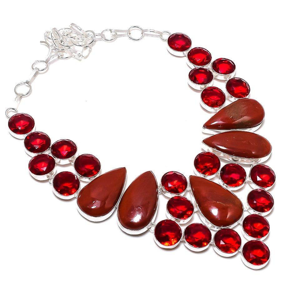 Ожерелье ручной работы из серебра 925 пробы с красной змеиной кожей и гранатом, 18 дюймов i7z00