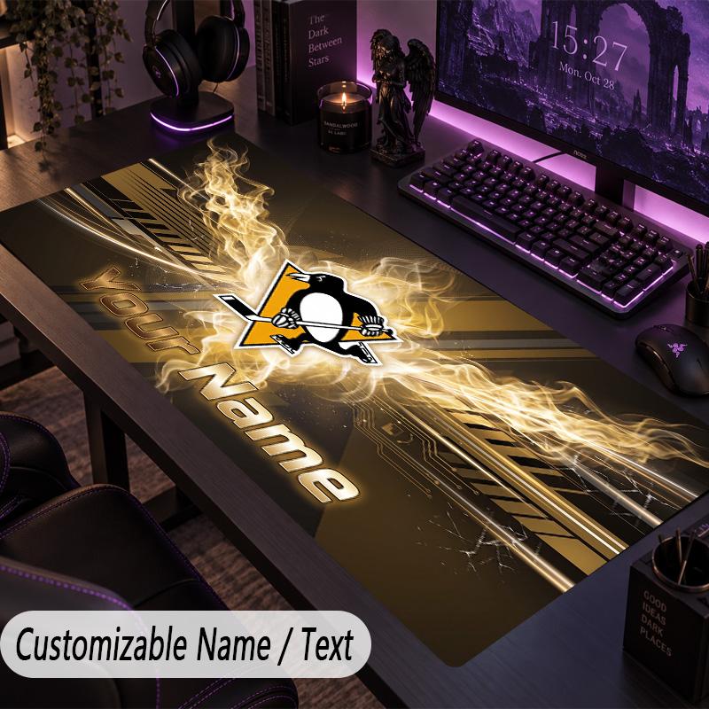 Large Mouse PadPittsburgh Penguins Custom Name Text Personalized Desk Mat Non Slip Gaming Pad