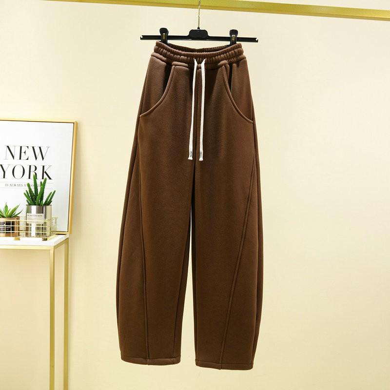 Women's 2024 Autumn/Winter Wide-Leg Banana Pants: Velvet Lined, Straight Fit, Casual and Warm.