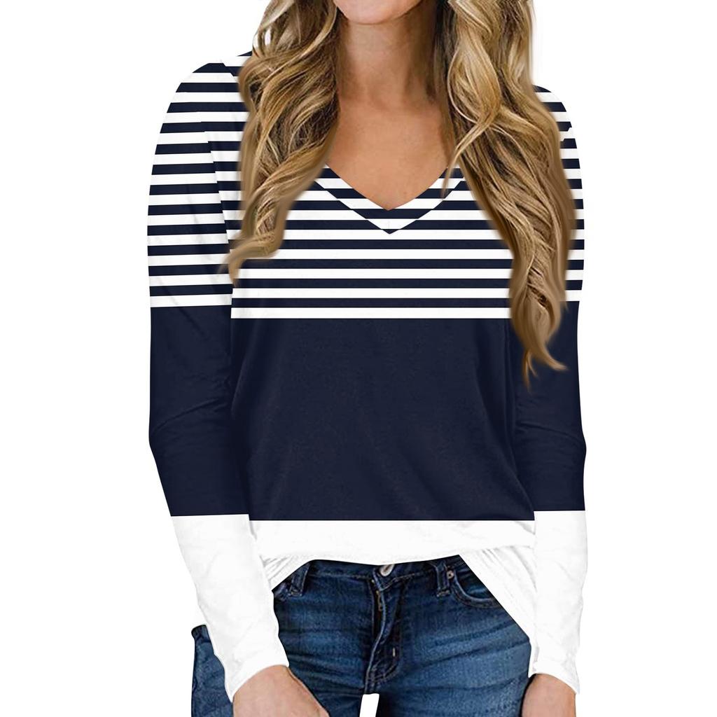 Women's Casual Long Sleeved V Neck Printed T-shirt Top Pullover