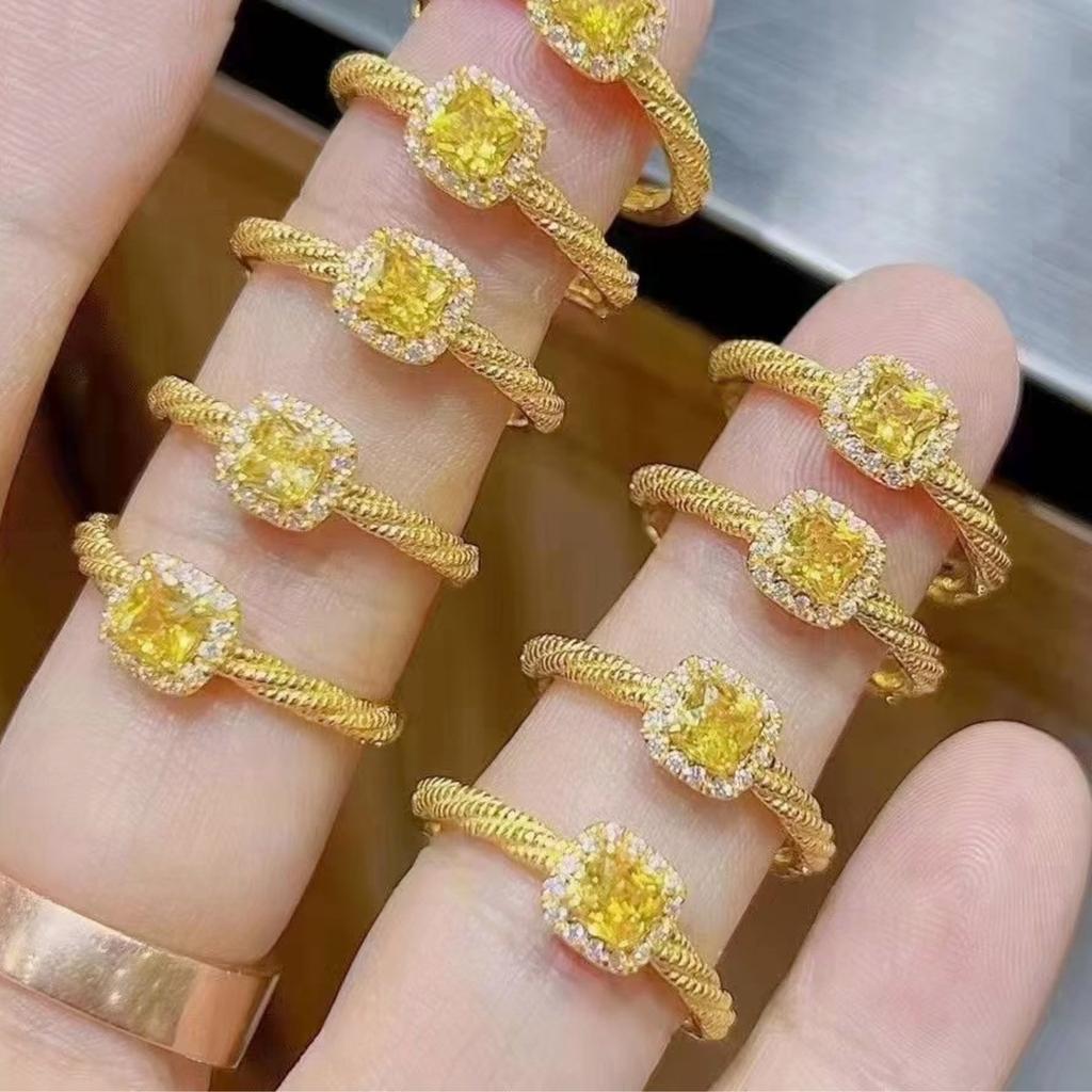 Популярное кольцо с маленьким кубиком сахара и желтым бриллиантом цирконием, кольцо с маленьким квадратным бриллиантом и цитрином, ювелирные изделия высокого класса