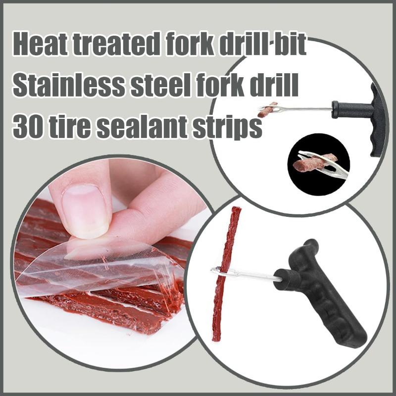 Car Tire Repair Kit with Plug Universal Patch Set to Fix Punctures Plug Flat T Handle Vehicle Tire Repair Tool with 15PCS String