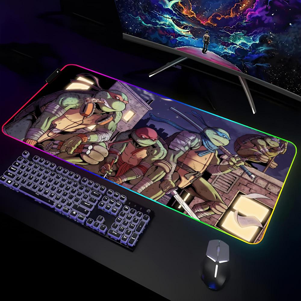 Коврик для мыши Черепашки-ниндзя Геймерский RGB Коврик для стола Коврик для клавиатуры Игровые ноутбуки Светодиодный коврик для мыши Защита стола Аниме Мышь