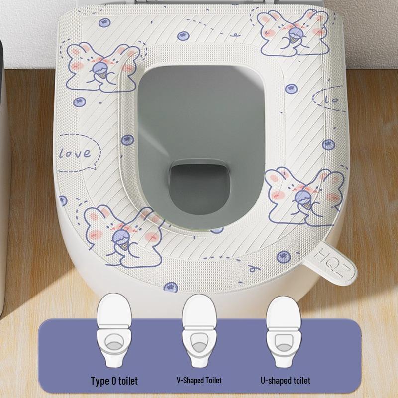 Cartoon Waterproof Toilet Seat Cover with Handle - Universal Four-Season Cushion