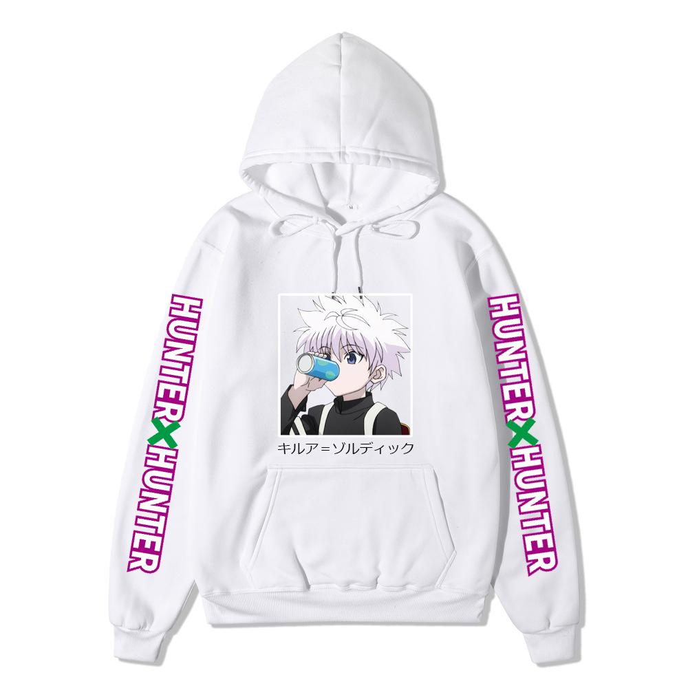 Hunter X Hunter Drinking Killua Hoodie Japanese Name Purple Letter Sleeve Anime Hooded Pullover Sweatshirt