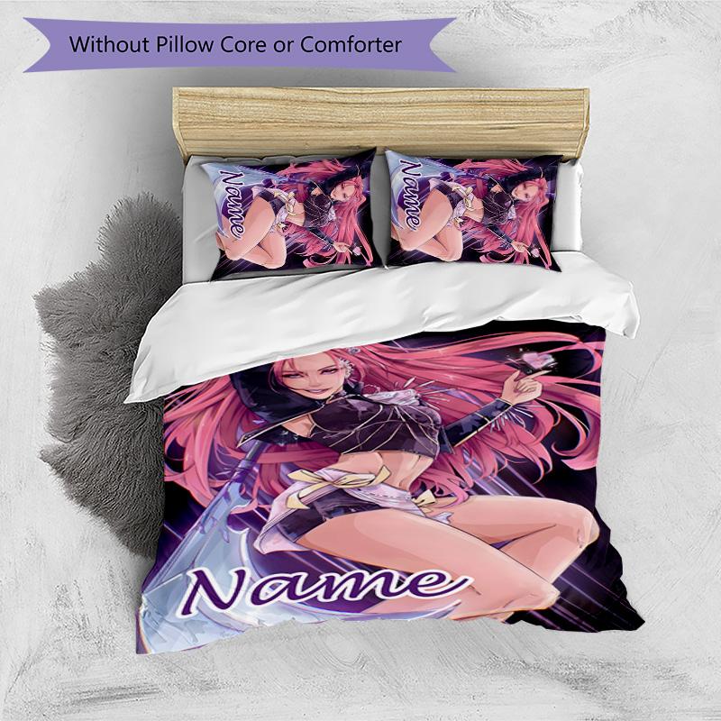 3pcs KPop Demon Hunters16 Cover Set - Personalized Name, HD Printed Bedding with 1 Cover and 2 Pillowcases - Perfect for Home Decor, Easy Care
