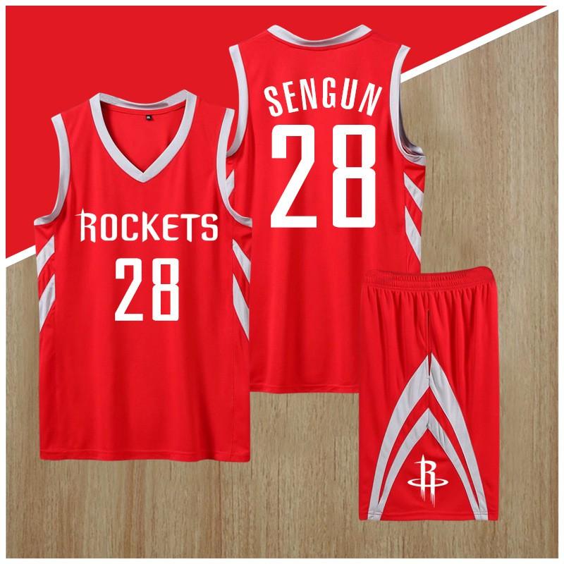 Basketball Jersey Set Rockets Team Quick Dry Sportswear Men