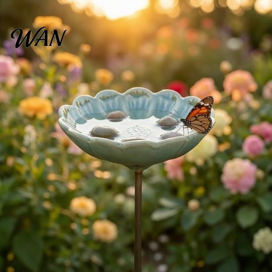 Bee Water Dish Ceramic Flower Feeder, Garden Watering Station, Outdoor Eco-friendly Pollinator Feeder Decorative Butterfly Cup for Thirsty Pollinators