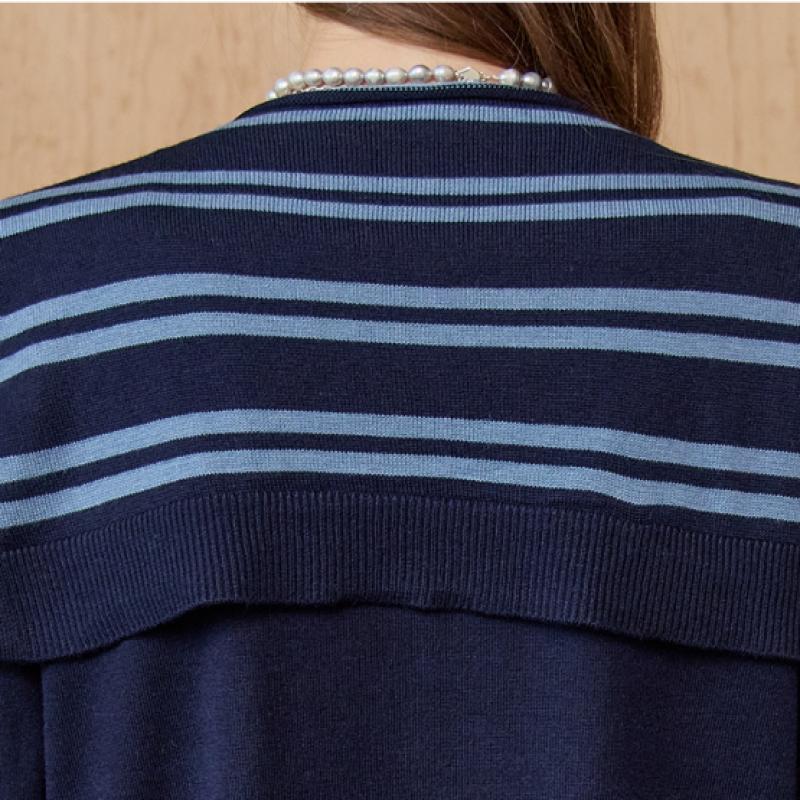 Maxza Lettering Round Neck Knit Stripe Shawl Set Ze11qk013na
