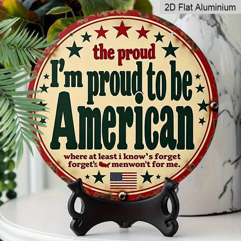 2D Flat, 1pc Vintage Style Round Aluminum Sign, USA Pride Metal Tin Sign - Patriotic Theme Rustic Metal Wall Art, Stars Stripes Round Aluminum Sign