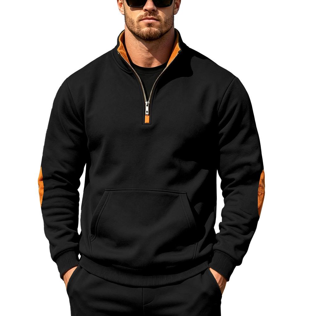 Autumn Winter Mens Fashion Casual Hoodie With Colorblock Patches And Zipper For Streetwear Style