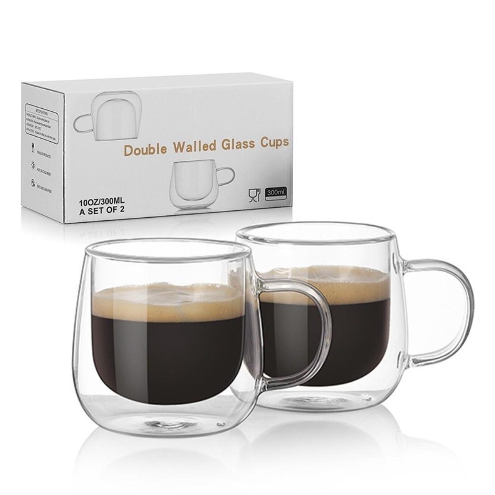2pcs Transparent Double Wall Glass Cup Set Heat Resistant Tumbler Mug Home Bar Coffee Cup Drinking