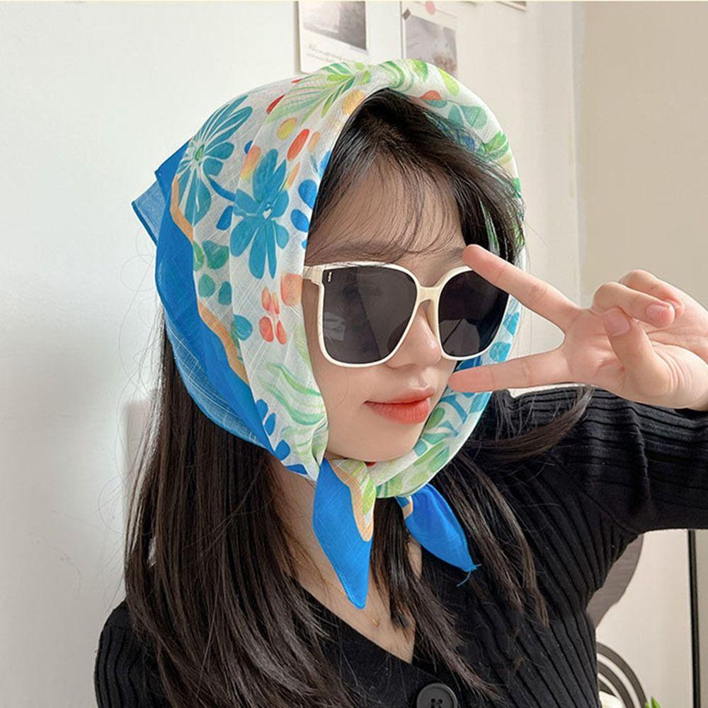 Шарфы в корейском стиле, декоративные шейные платки, квадратный платок, шелковый платок с цветочным принтом