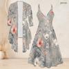 Women Plus Size Two Piece Outfit Long Sleeve Open Cardigan Cami Maxi Dress